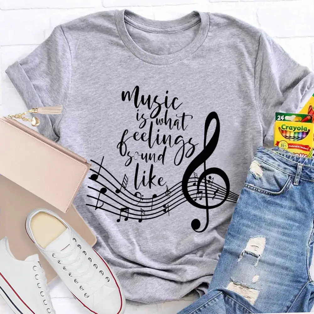 Music Is What Feelings Sound Like Musical Pattern T-Shirt