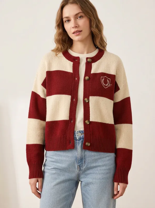 Rugby Striped Shield Embroidered Cardigan