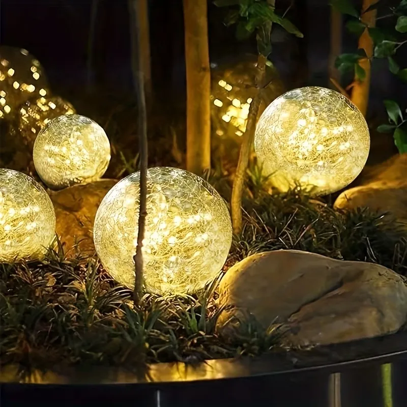 2Pcs Solar Crackle Glass Ball Light