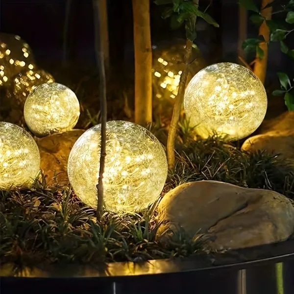 2Pcs Solar Crackle Glass Ball Light