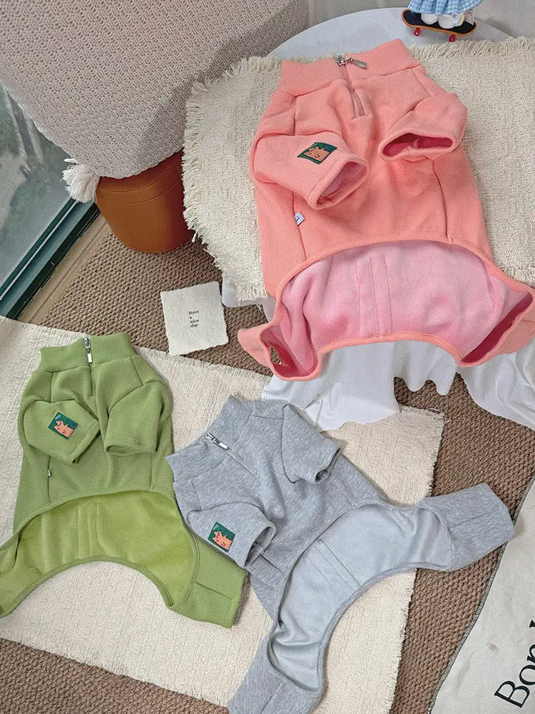 Zipper Up Fleece Lined Pajama Set