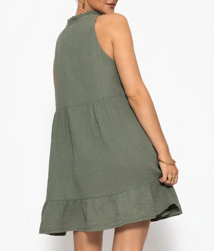 Khaki Ruffle Sleeveless Dress