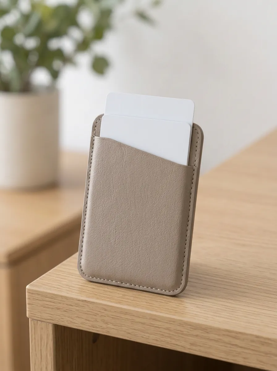 Taupe Leather Phone Card Sleeve