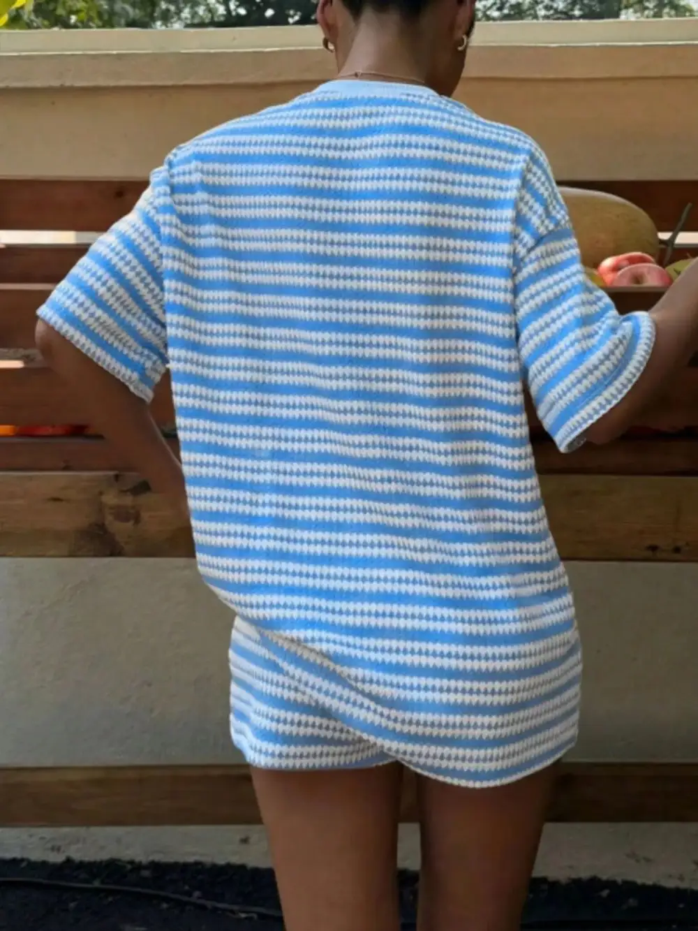 Striped Short Sleeve Top Shorts Set
