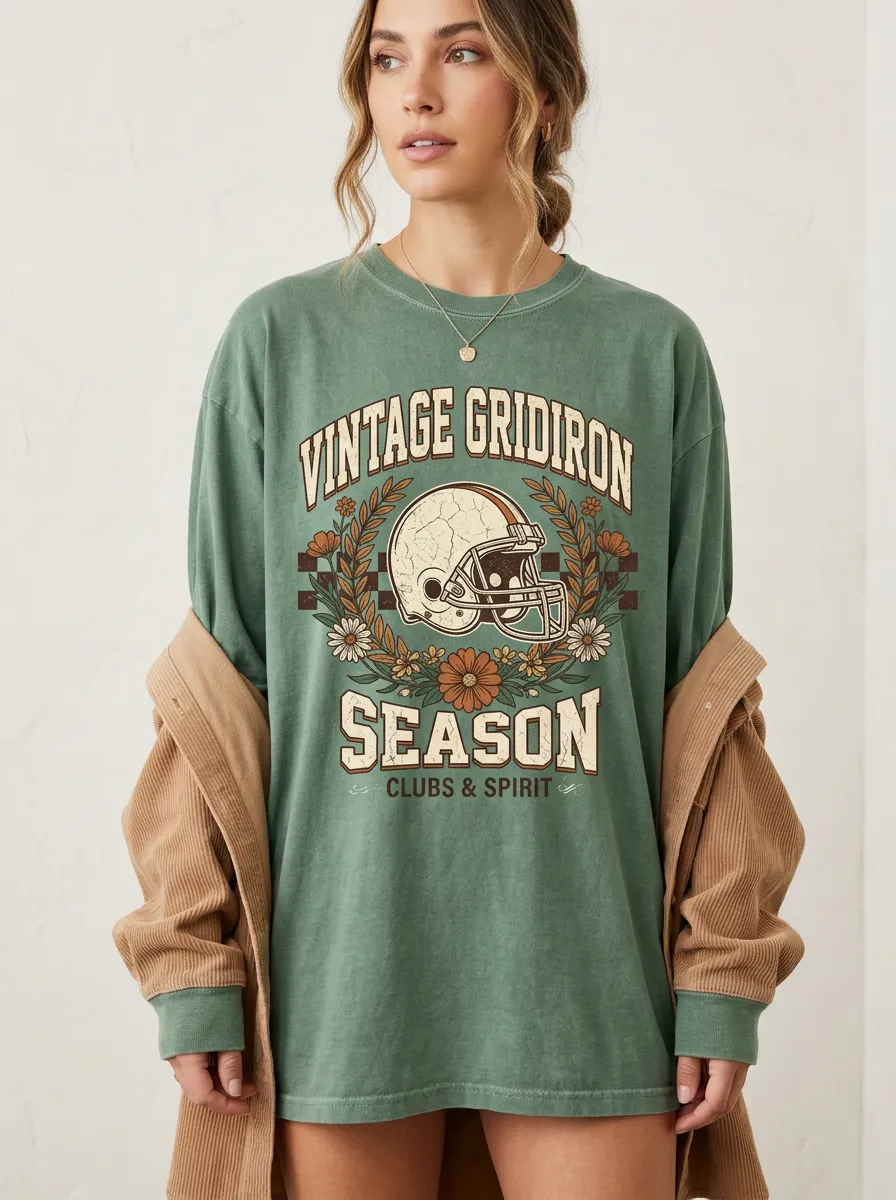 Women's Football Lover Vintage Gridiron Floral Graphic Sweatshirt