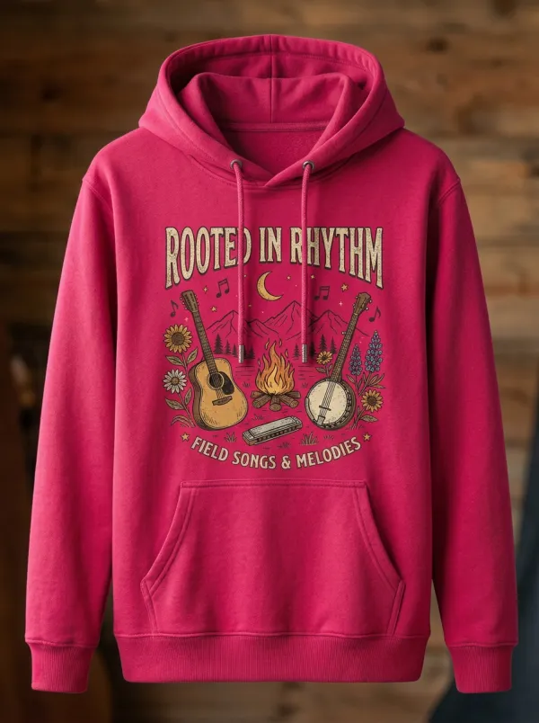 Country Music Guitar Banjo Campfire Pullover Hoodie