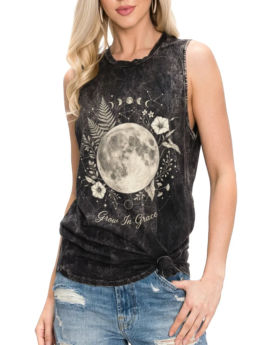 Women's Celestial Moon Floral Grow In Grace Printed Tank Top