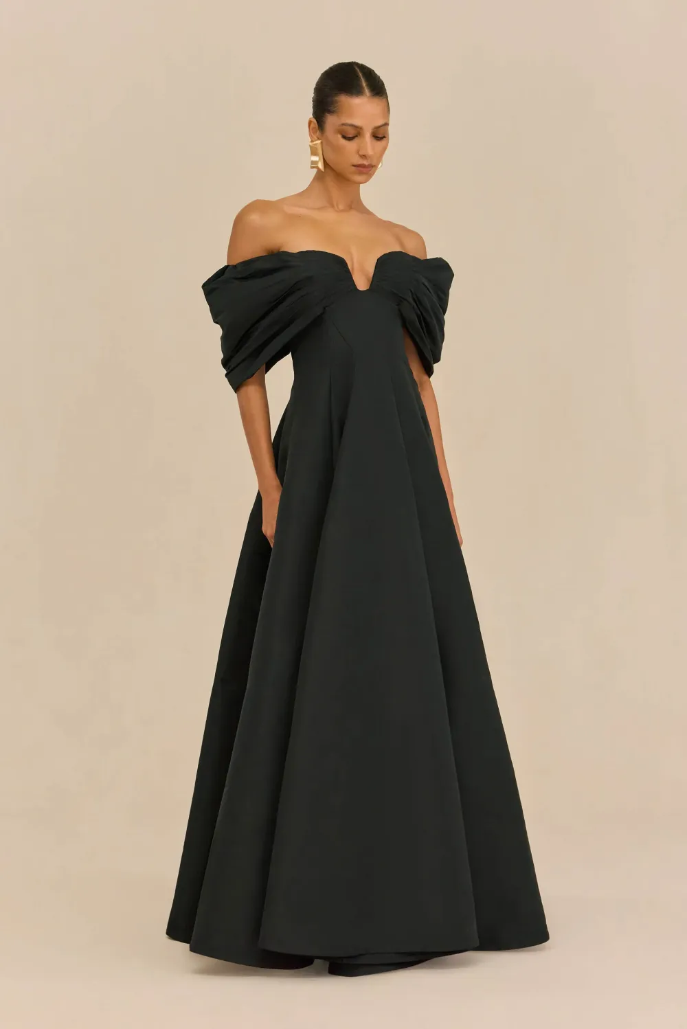 Anais Black Off Shoulder A-Line Maxi Dress