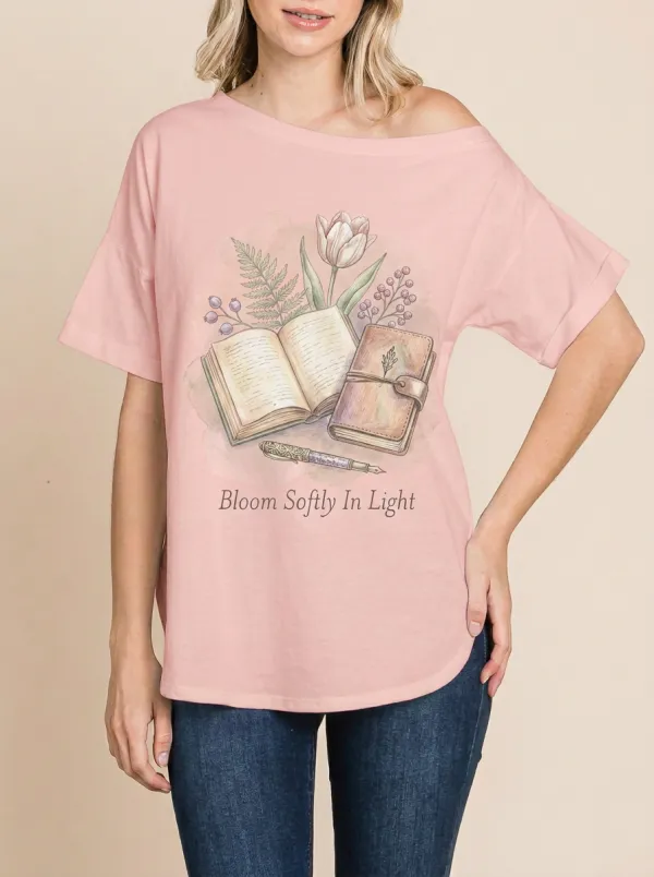 Women's Book Lover Floral Journal Printed T-shirt
