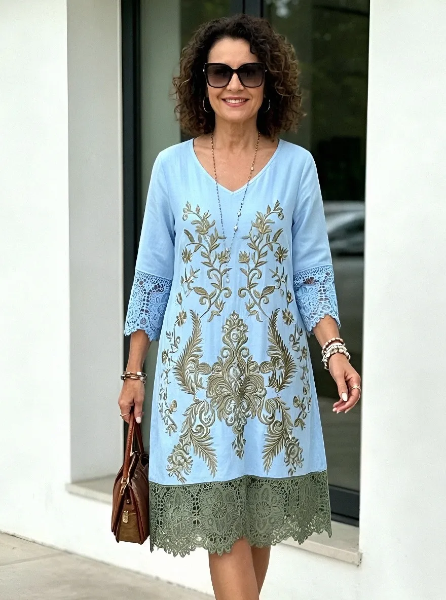 Women's Summer Vacation Boho Floral Embroidered Printed Dress
