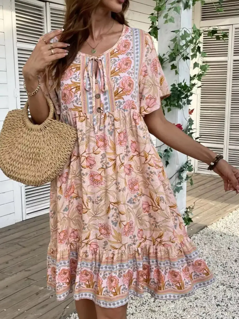 Comfort Fit Printed Short Sleeve Mini Dress