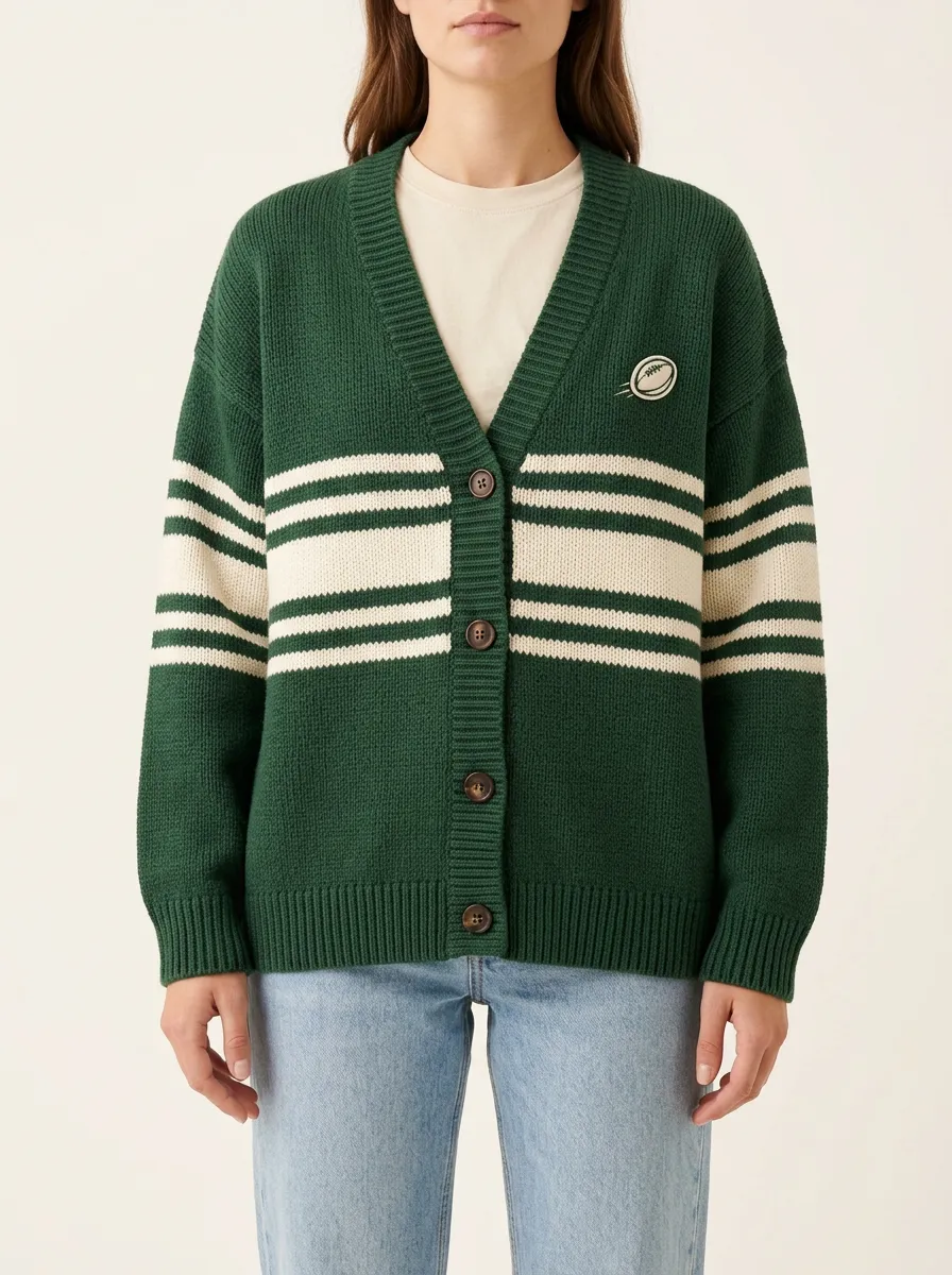 Striped Rugby Ball Embroidered Cardigan