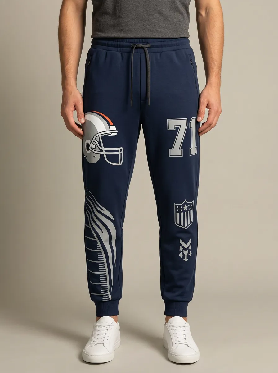Men's American Football Fan Helmet Number 71 Printed Joggers