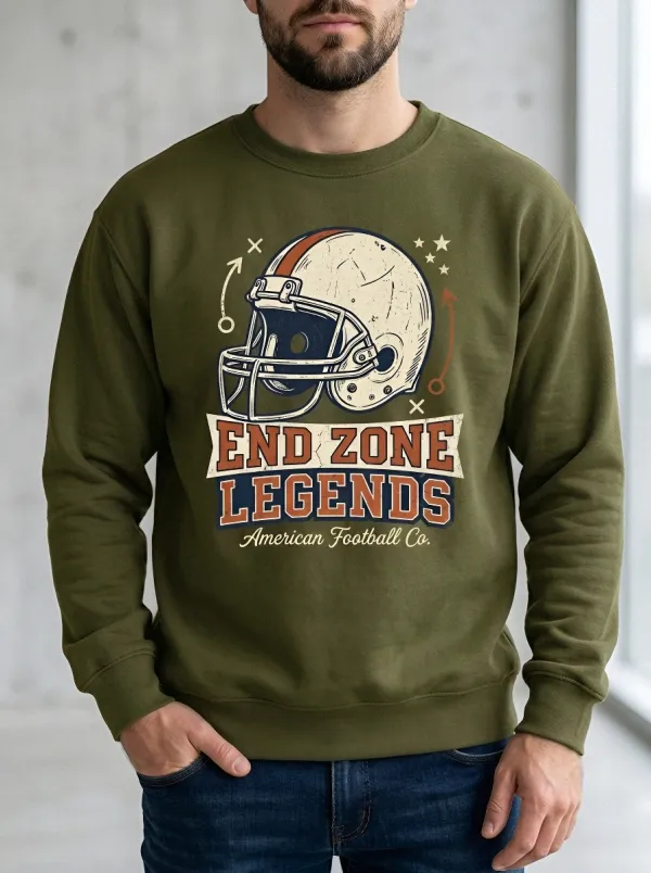 Men's American Football Lover End Zone Legends Helmet Graphic Sweatshirt