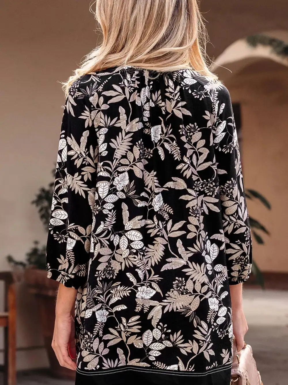 Printed Split Neck Mini Dress