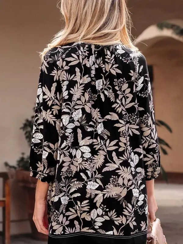 Printed Split Neck Mini Dress