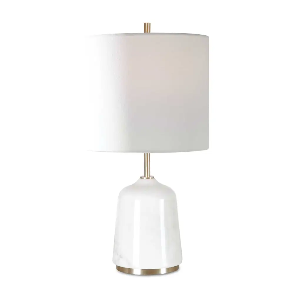 Drum Shade Marble Brass Linen Table Lamp