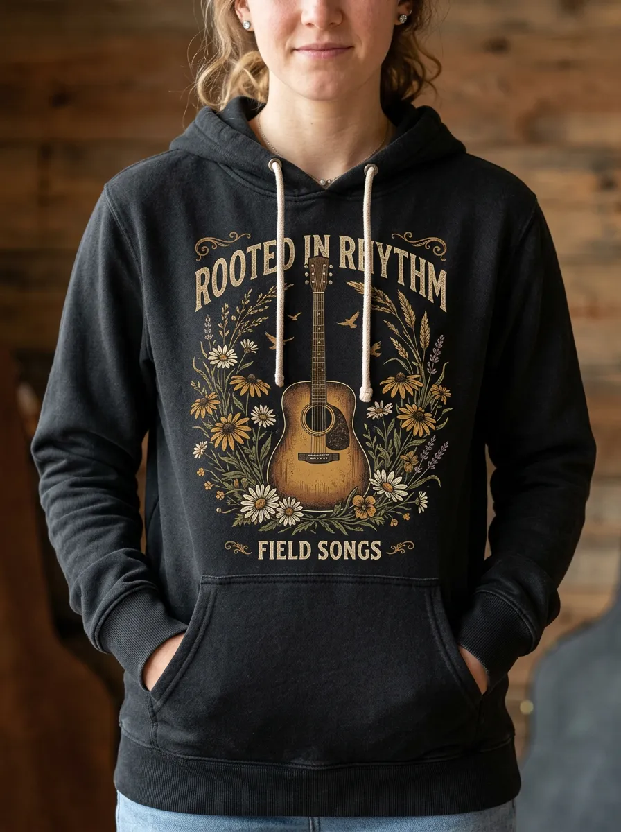 Guitar Floral Acoustic Country Music Graphic Hoodie