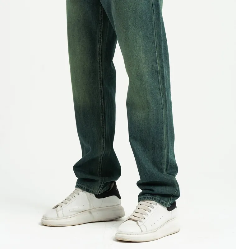 Acid Green Straight Leg Denim Pants