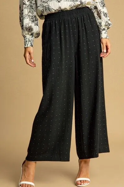 Relaxed Full Size High Waist Embellished Linen Pants