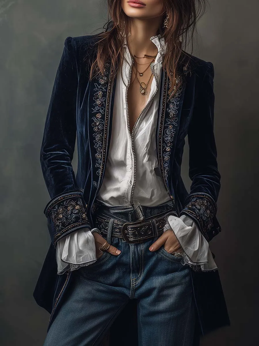 Embroidered Polyester Velvet Jacket