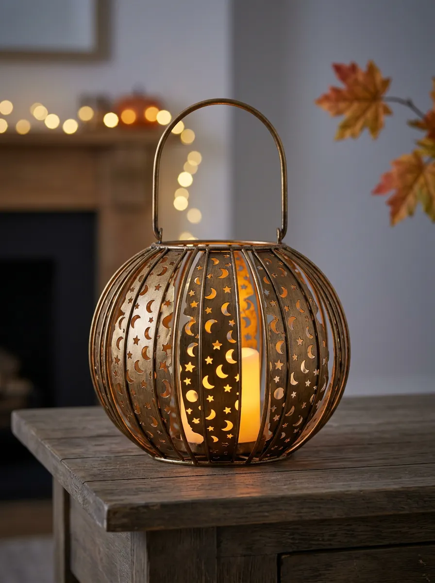 Star-Moon Metal-Look Halloween Pumpkin Light