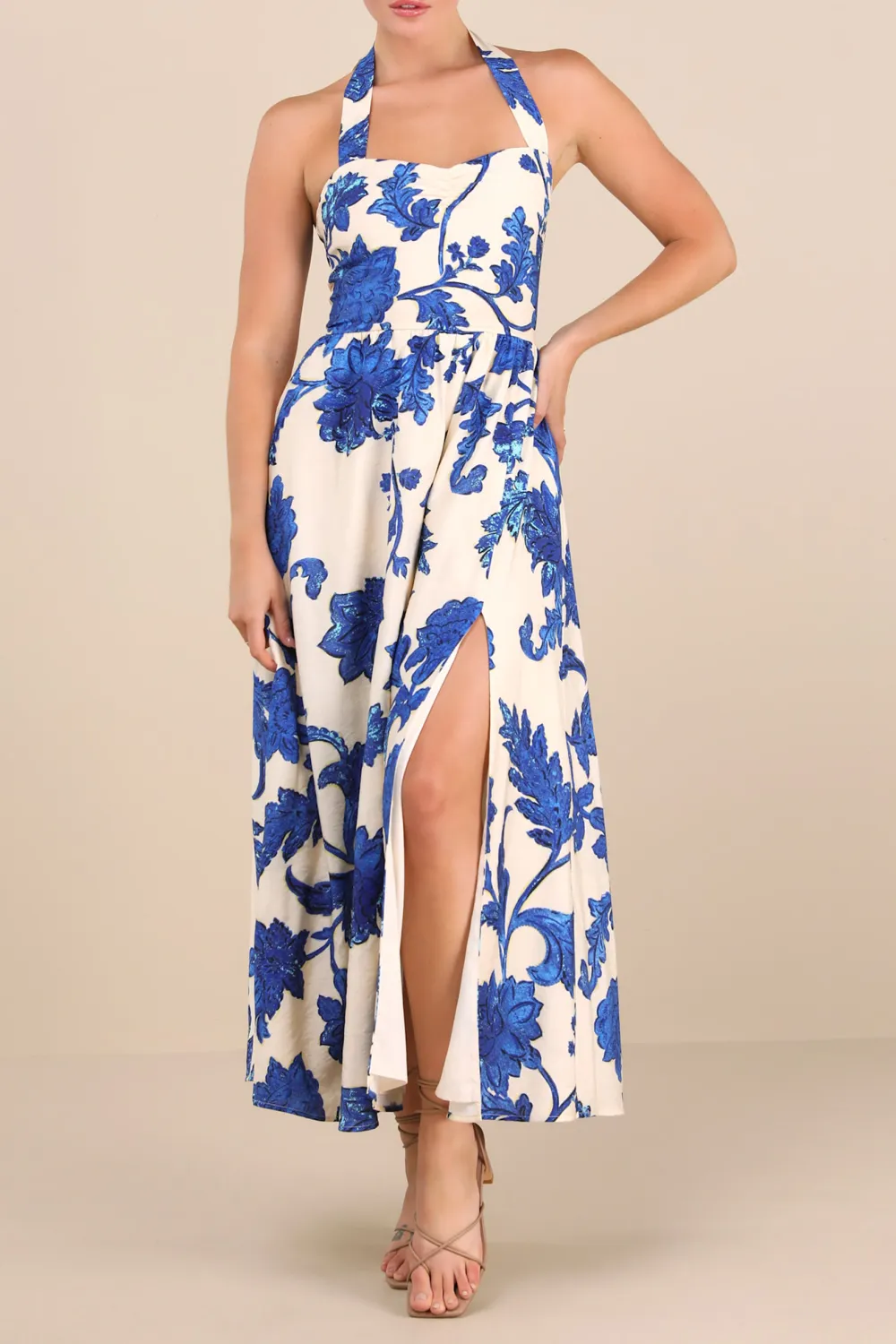 Casual Style Floral Halter Maxi Dress