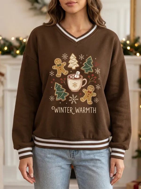 Christmas Winter Warmth Gingerbread Cocoa Print Sweatshirt