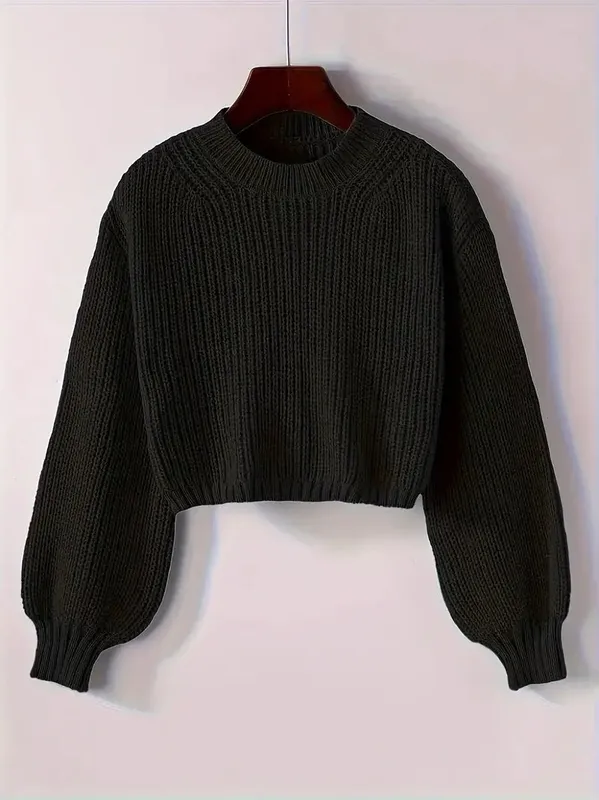Winter Cropped Ribbed Knit Sweater