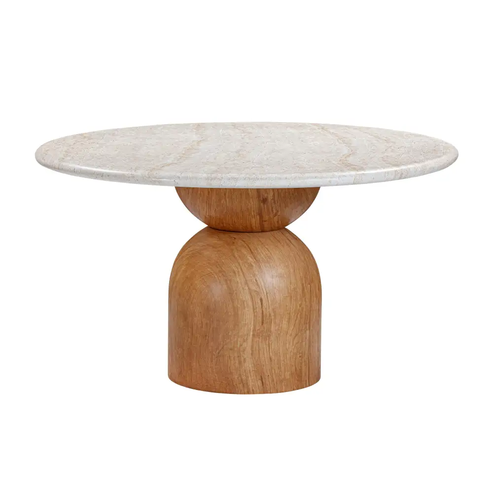 Round Indoor Outdoor Travertine Concrete Dining Table