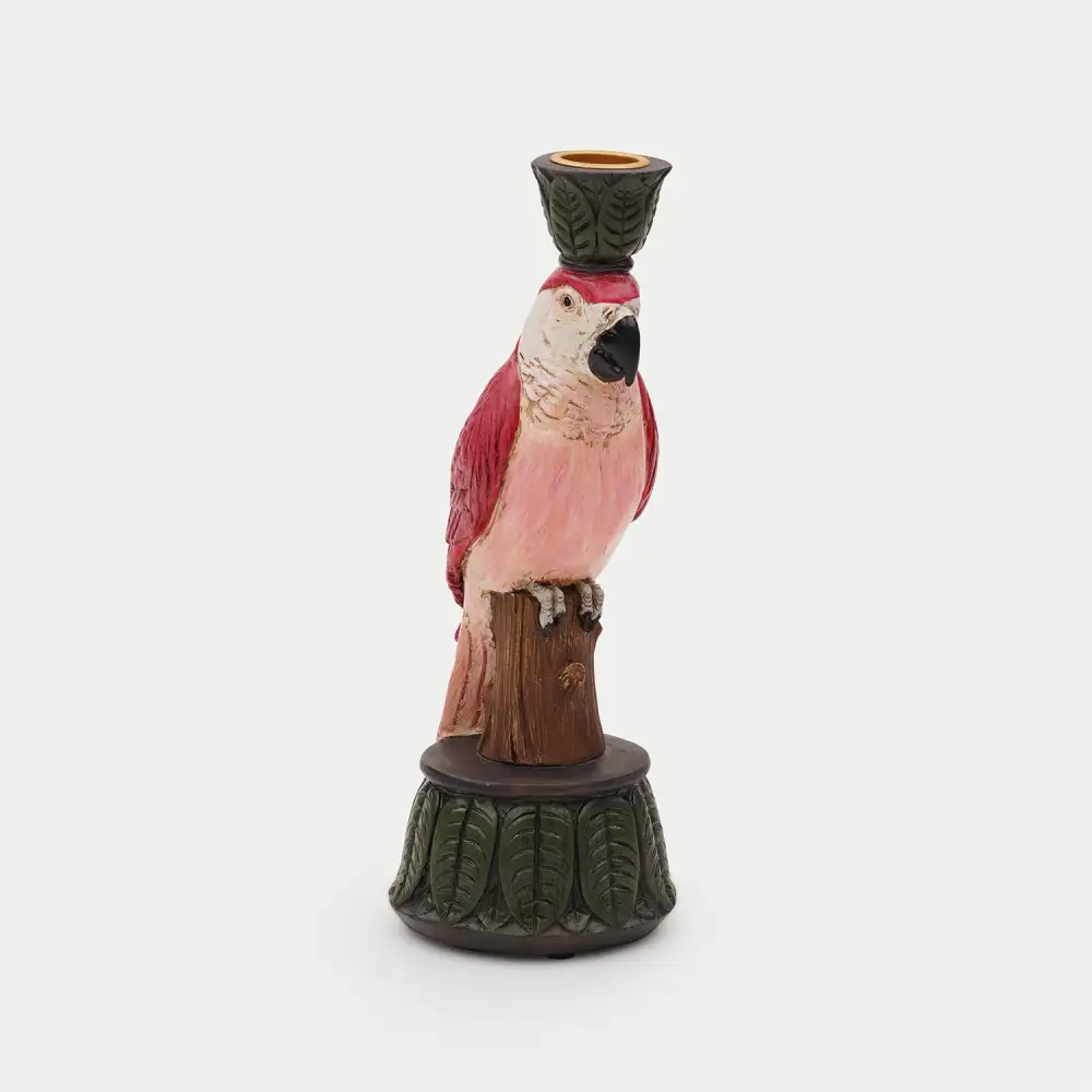 Red Pink Macaw Polyresin Candle Holder