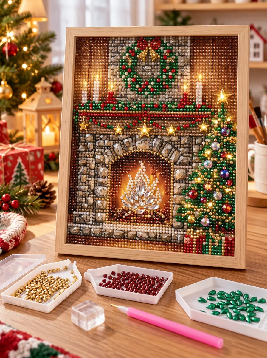 Fireplace Wreath Tree Christmas DIY Diamond Painting Kit