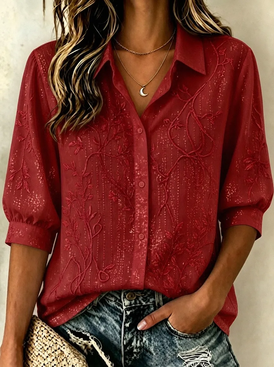 Women's Breast Cancer Awareness Floral Embroidered Printed Shirt