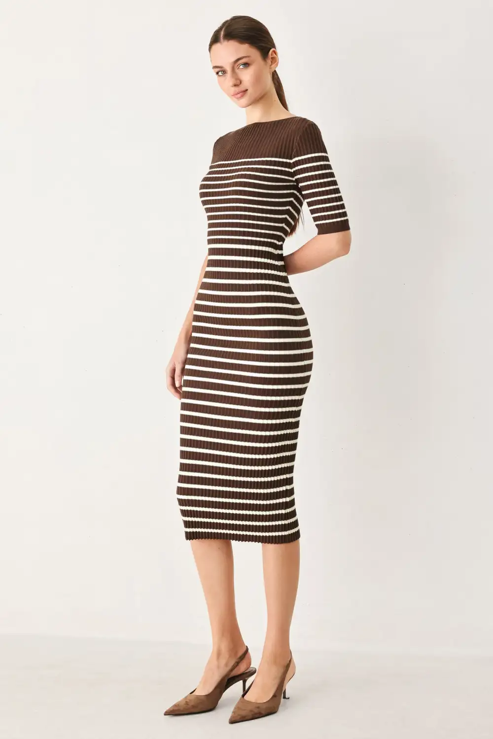 Classic Knit Striped Midi Dress