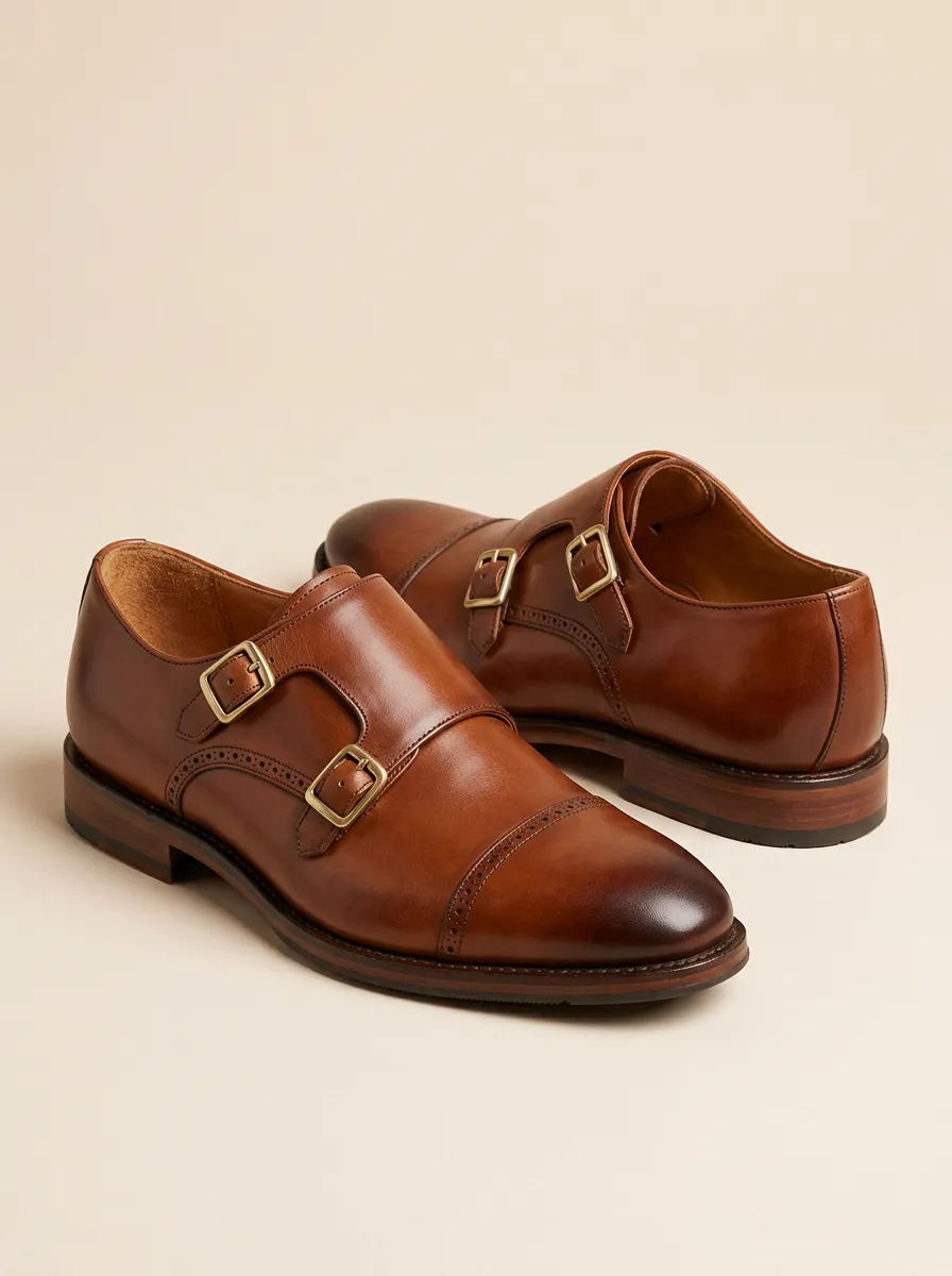 Men's Casual Classic Business Double Monk Strap Leather Shoes