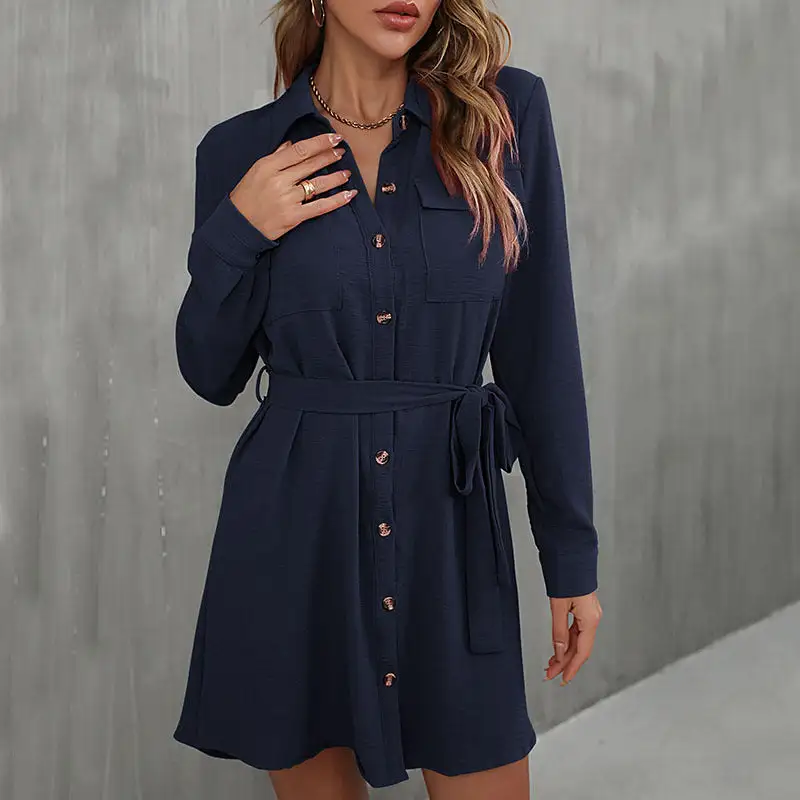 Women's Casual Shirt Belted Dress