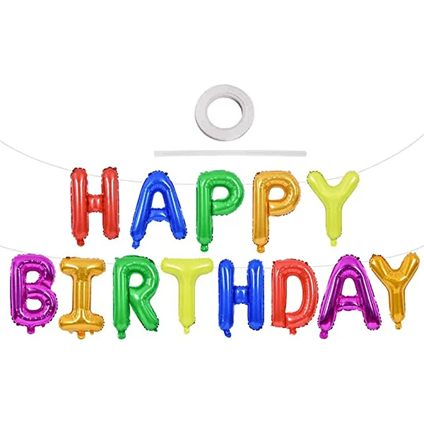 Rainbow Happy Birthday Balloons Banner