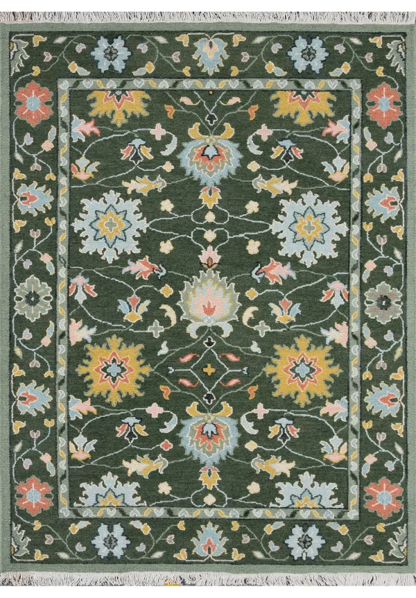 Hand Knotted Floral Oushak Inspired Wool Area Rug