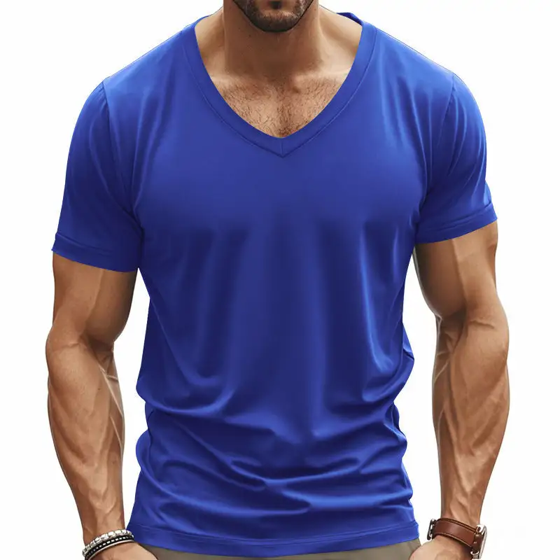 Men's V-Neck T-Shirt Breathable Cotton Blend With Modern Cut