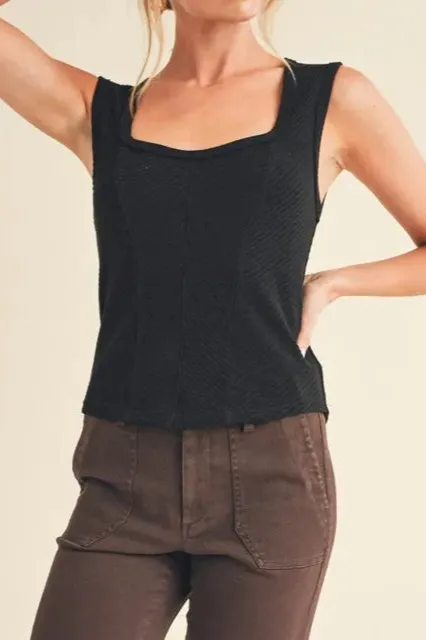 Exposed Seam Ribbed Wide Strap Tank Lightweight Design