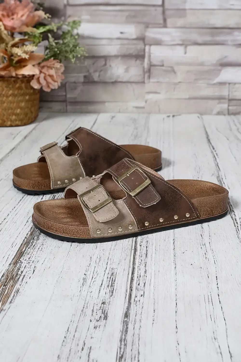 Leopard Buckle Strap Suede Sandals