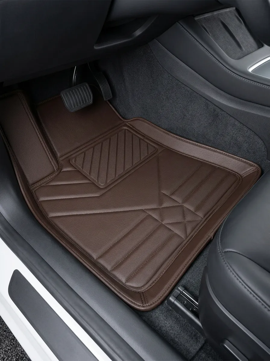 Stitched Detail Leather-Texture Car Floor Mat