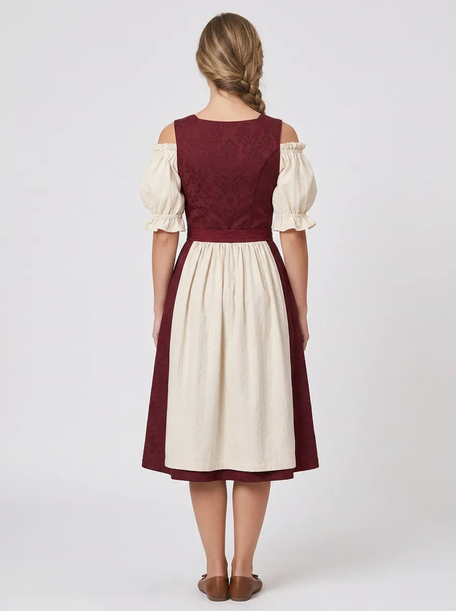 Floral Embroidered Square Neck Traditional Women's Bavarian Oktoberfest Dirndl Dress