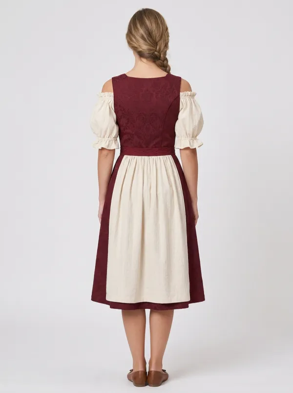 Floral Embroidered Square Neck Traditional Women's Bavarian Oktoberfest Dirndl Dress