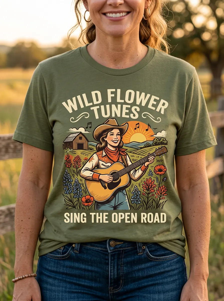 Western Guitar Cowgirl Women's Country Music Casual T-Shirt