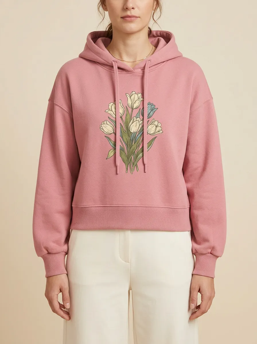 Women's Hooded Drawstring Graphic Floral Hoodie