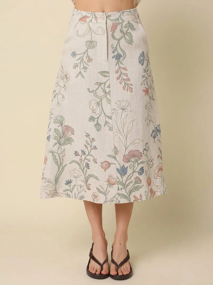 Women's Vintage Botanical Floral Printed A-line Skirt