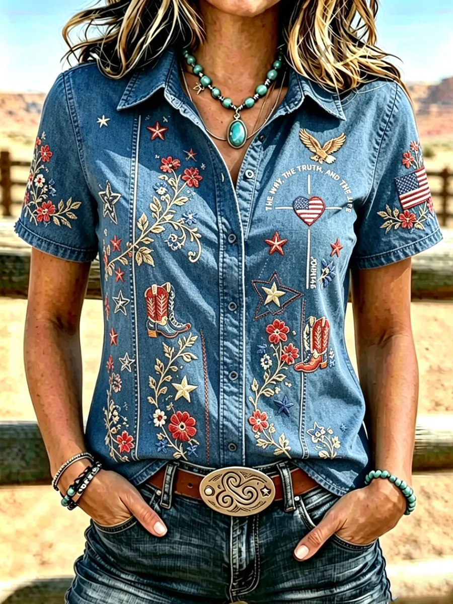 Women's Western style retro printed shirt