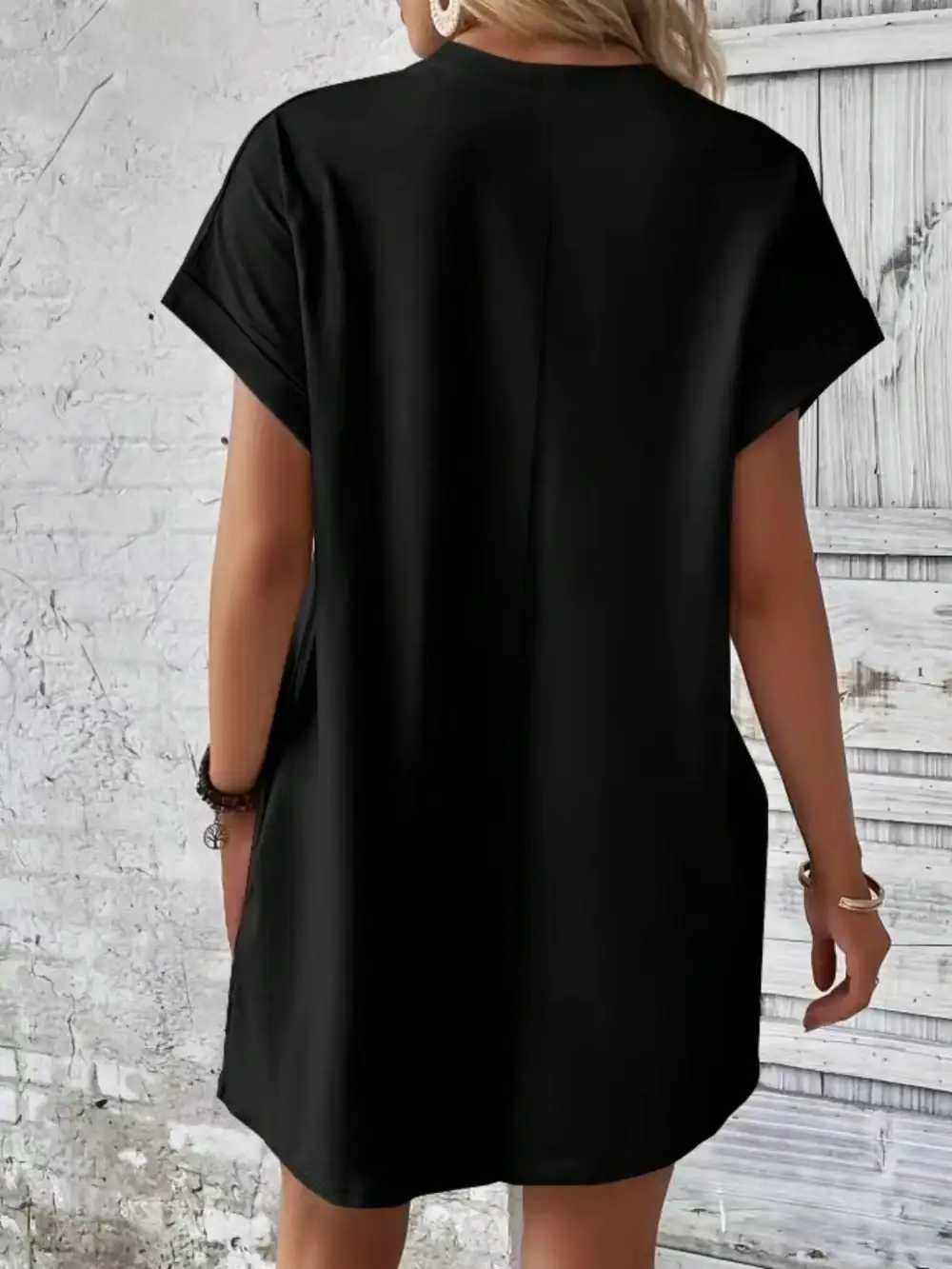 Round-Neck Short-Sleeve Cotton Casual Dress