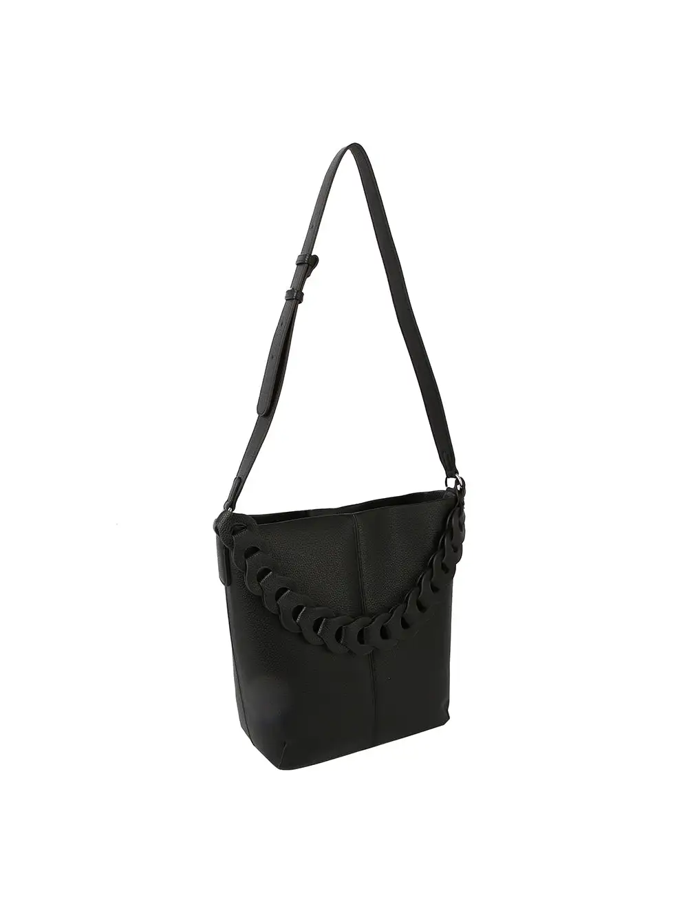 Modern Detail Chain Accent Pocketed Faux Leather Shoulder Bag